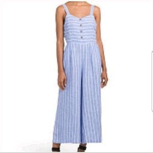 C&C California blue white striped linen jumpsuit